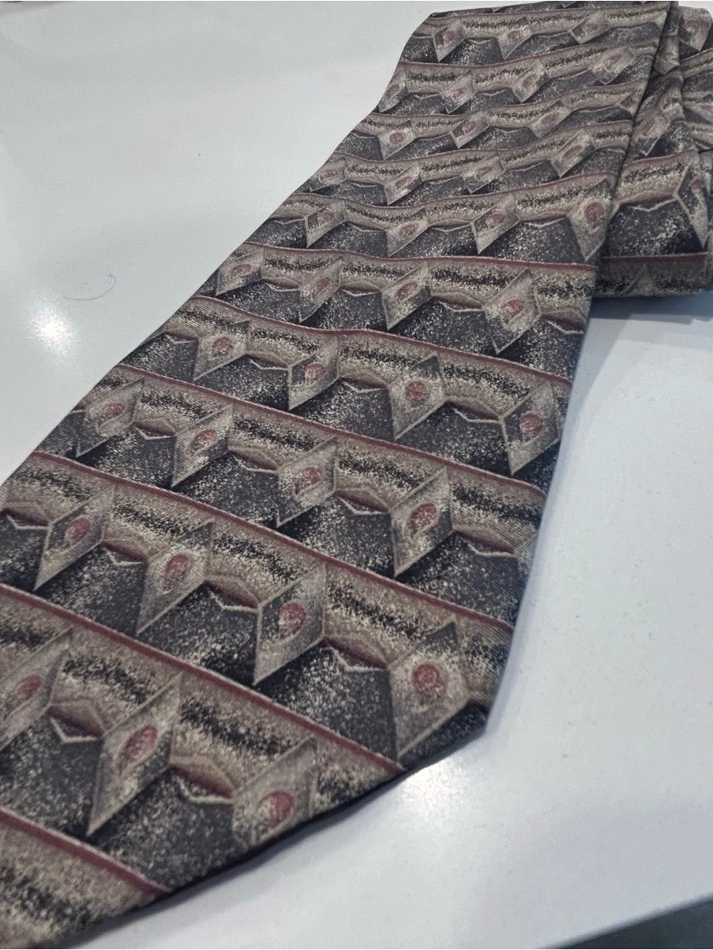 Vintage Barrington Mens 100% Silk Tie Geometric Abstract Made USA Necktie